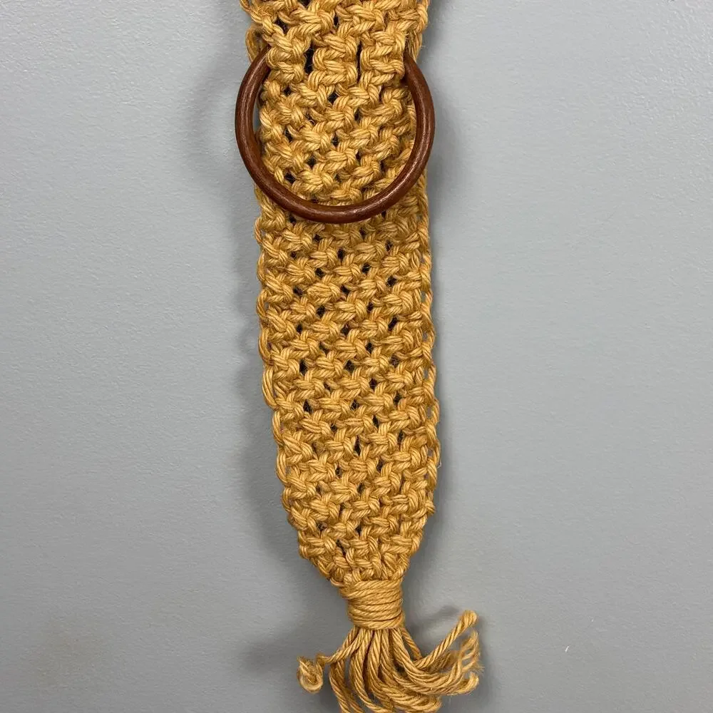 Vintage Macrame Towel Holder Home Decor Mid Century Boho Retro Brown